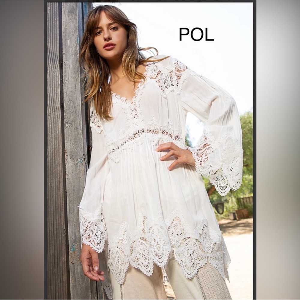 POL Ivory Lace Bohemian Blouse